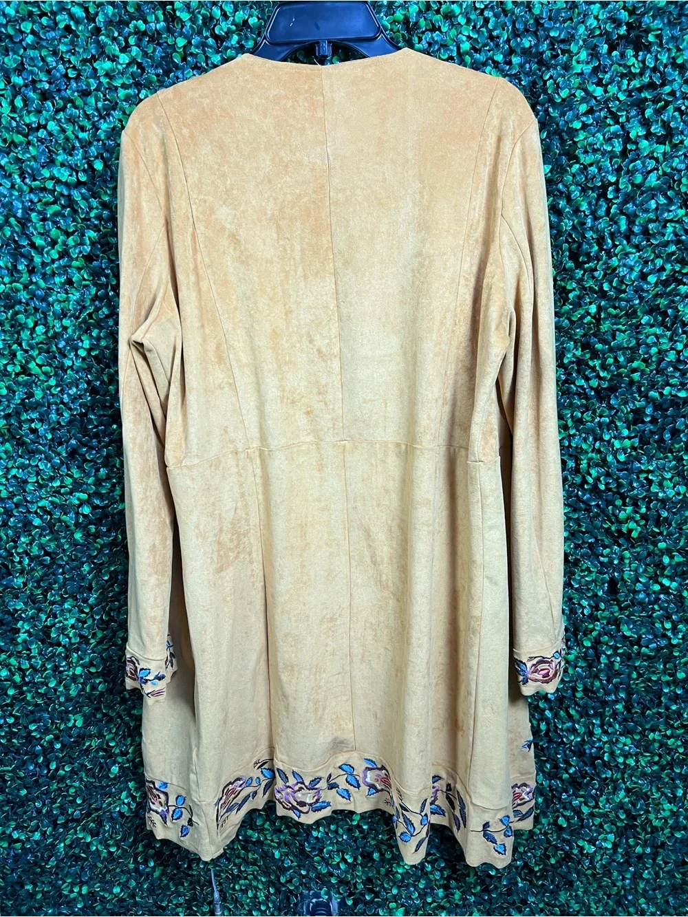 CURATIONS | Faux Suede Embroidered Open Front Jacket - Picture 7 of 9